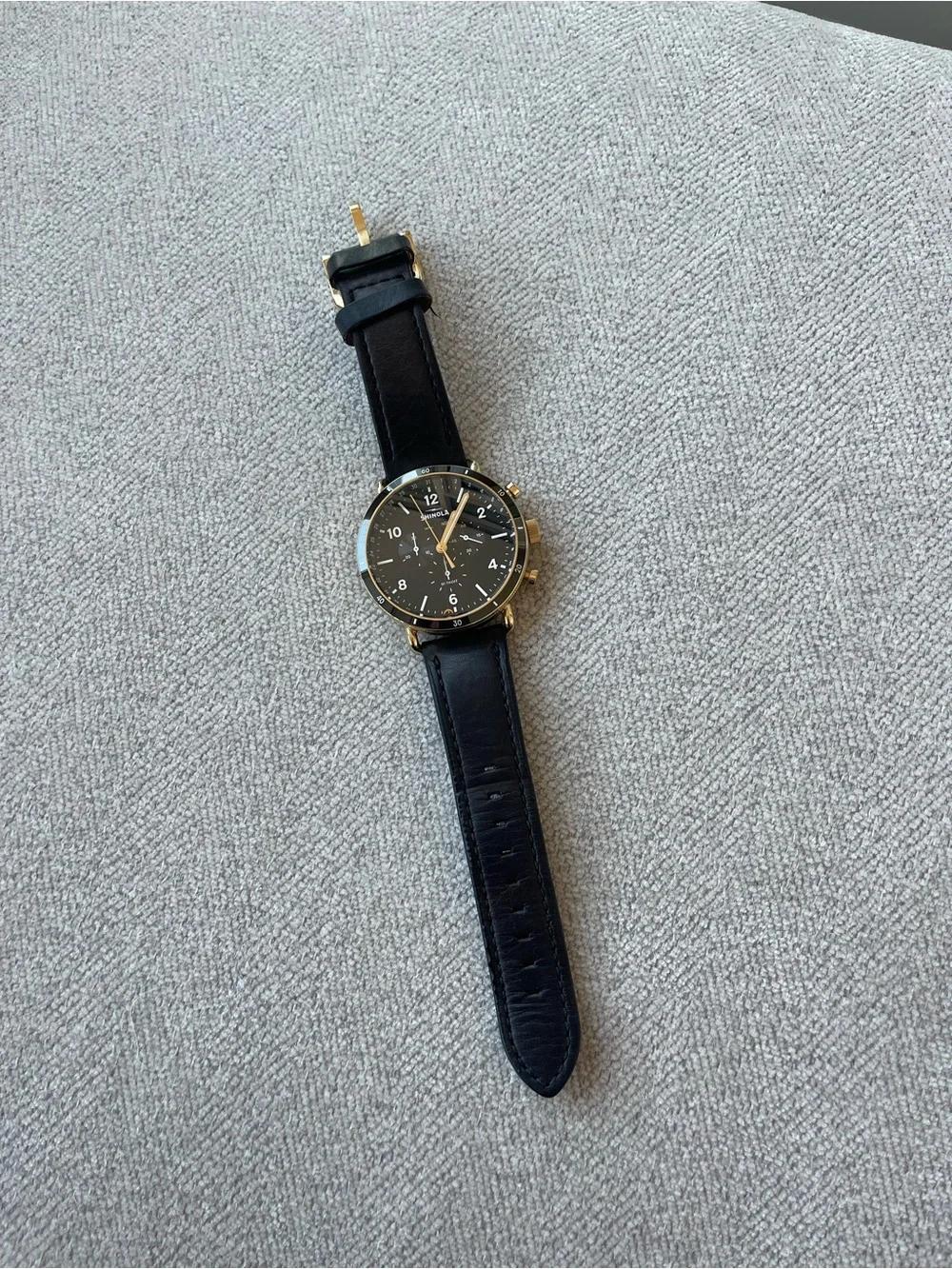 Shinola Canfield Sport Chronograph Watch - Black & Gold * Needs new battery